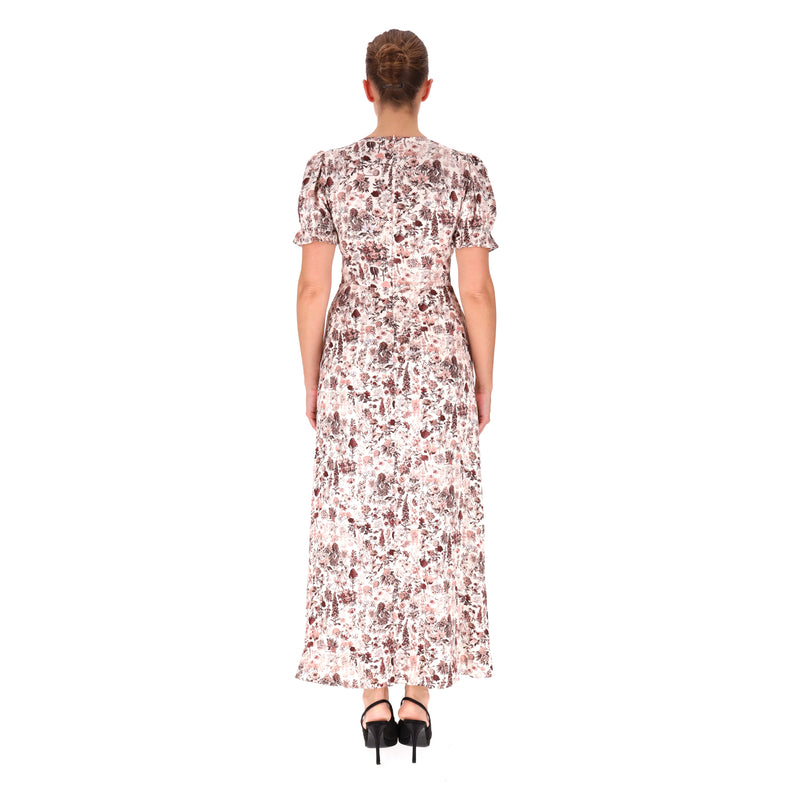 TVF for DVF Floral Print Puff-Sleeve Midi Dress. Size 6US