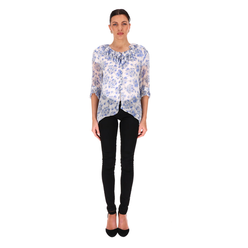 The Kooples Floral Frill Detail Sheer Top. Size 3