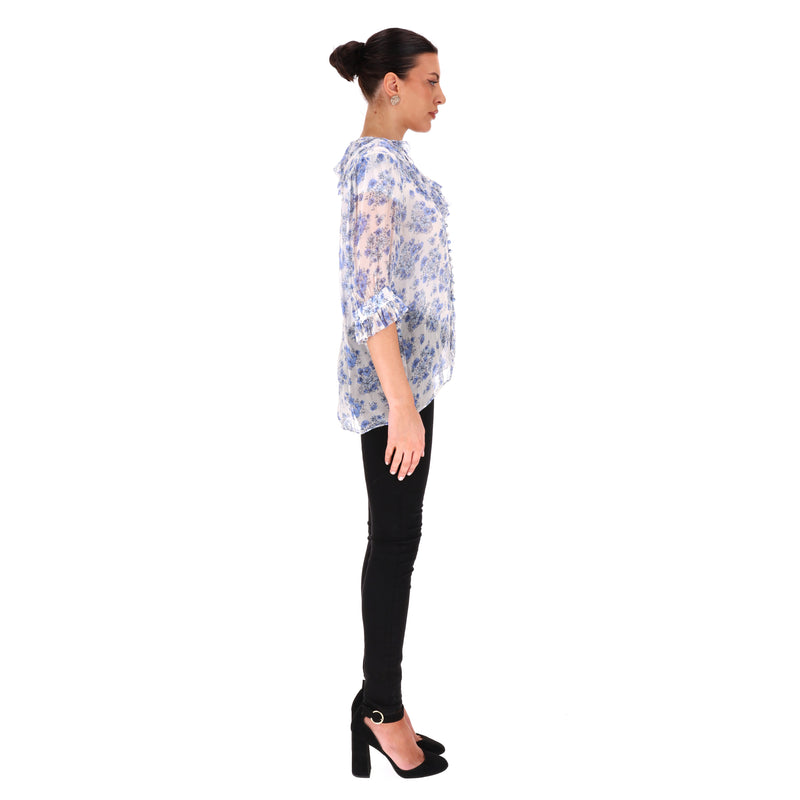 The Kooples Floral Frill Detail Sheer Top. Size 3