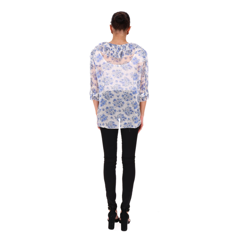The Kooples Floral Frill Detail Sheer Top. Size 3