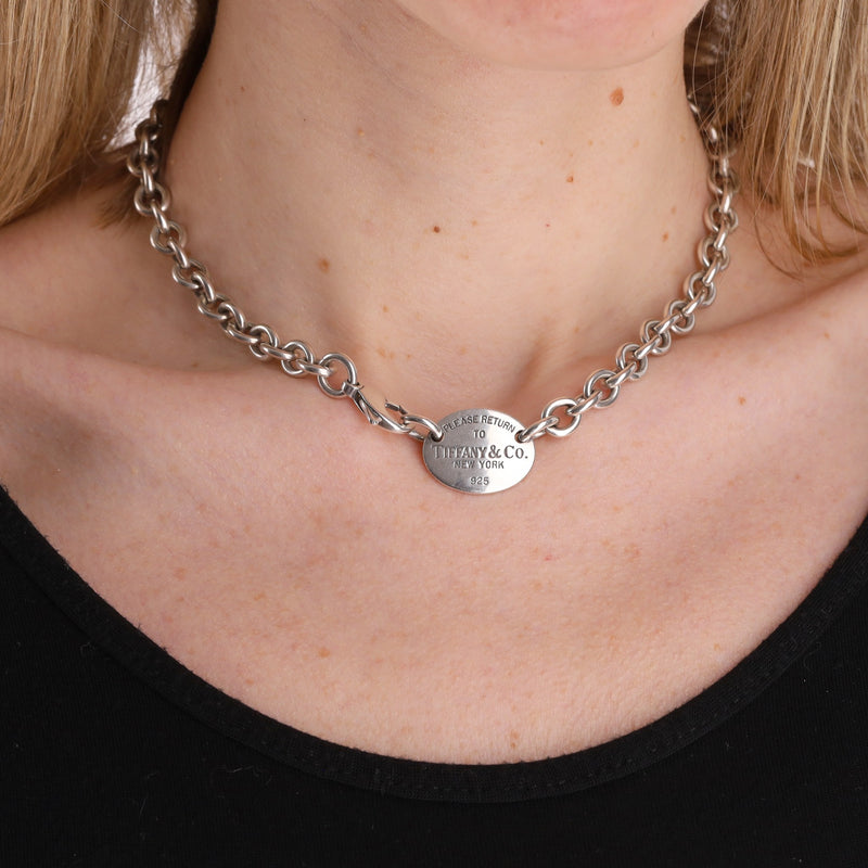 Tiffany & Co. Return To Tiffany 925 Sterling Silver Oval Tag Necklace