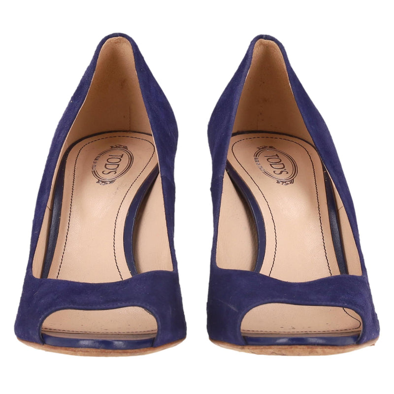 Tod's Suede Peep-Toe Wedge Pumps. Size 39