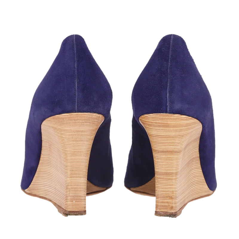 Tod's Suede Peep-Toe Wedge Pumps. Size 39
