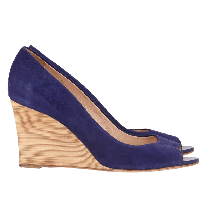 Tod's Suede Peep-Toe Wedge Pumps. Size 39