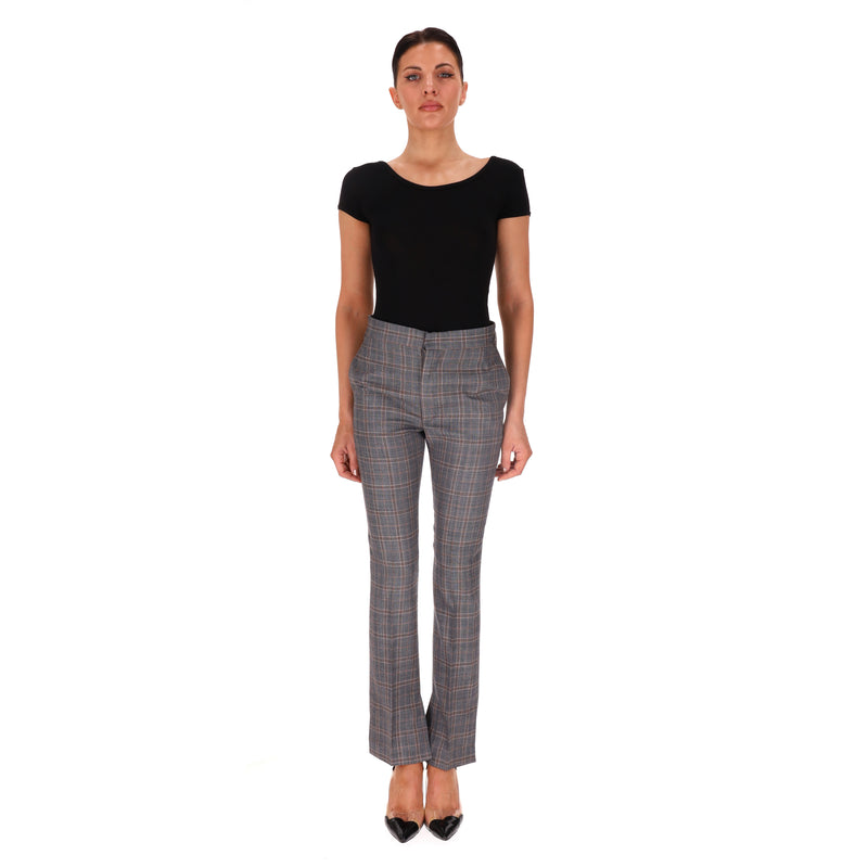 Togo Pulla Checked Wool Trousers With A Side Slit. Size XS