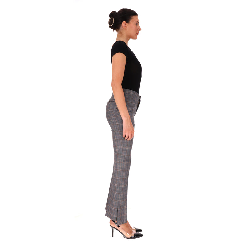 Togo Pulla Checked Wool Trousers With A Side Slit. Size XS