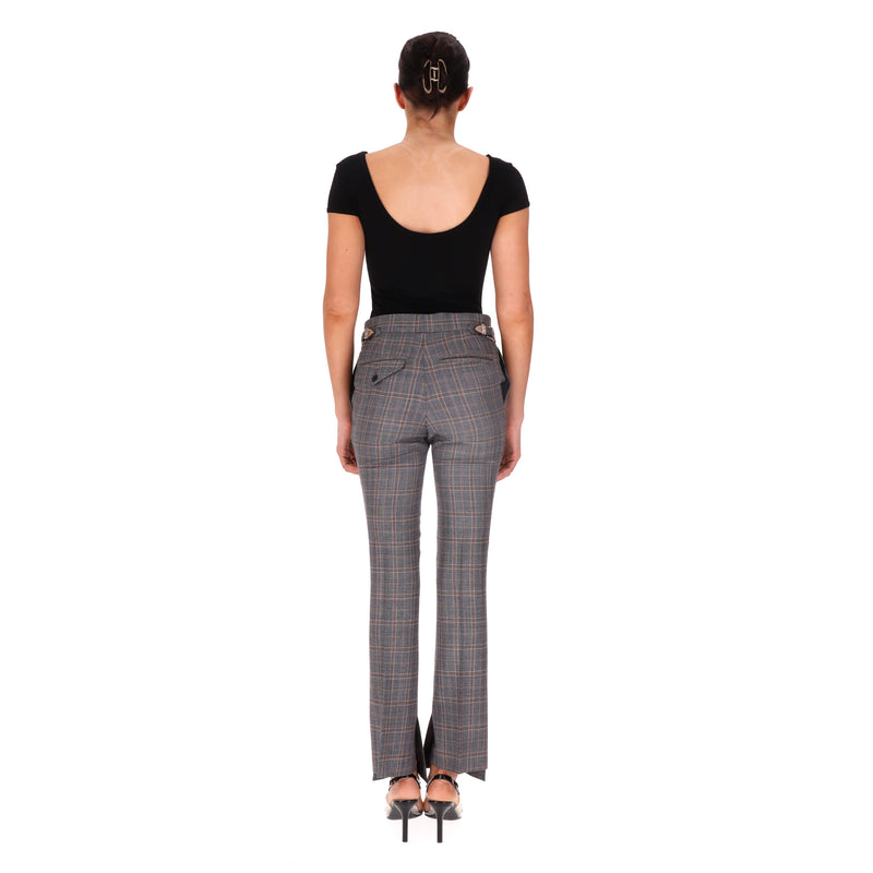 Togo Pulla Checked Wool Trousers With A Side Slit. Size XS