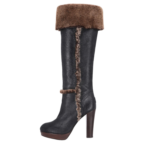 Tory Burch Sebastian Leather & Shearling Knee-High Boots. Size 39