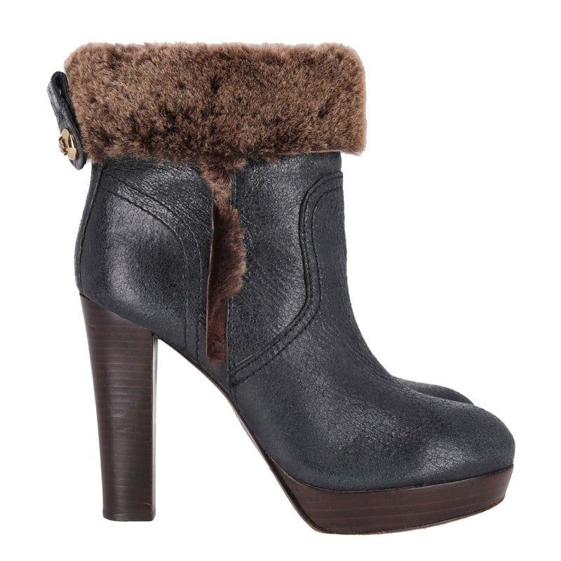 Tory Burch Leather & Shearling Sebastian Ankle Boots. Size 38