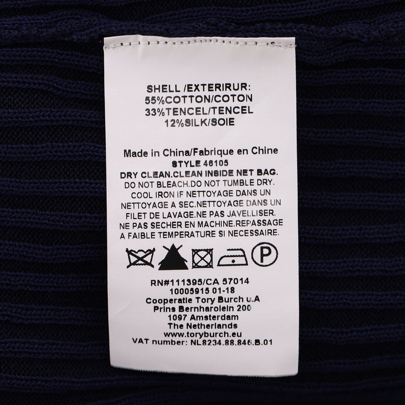 Tory Burch Stitch-Trim Silk Blend Ribbed Polo Top. Size 4US