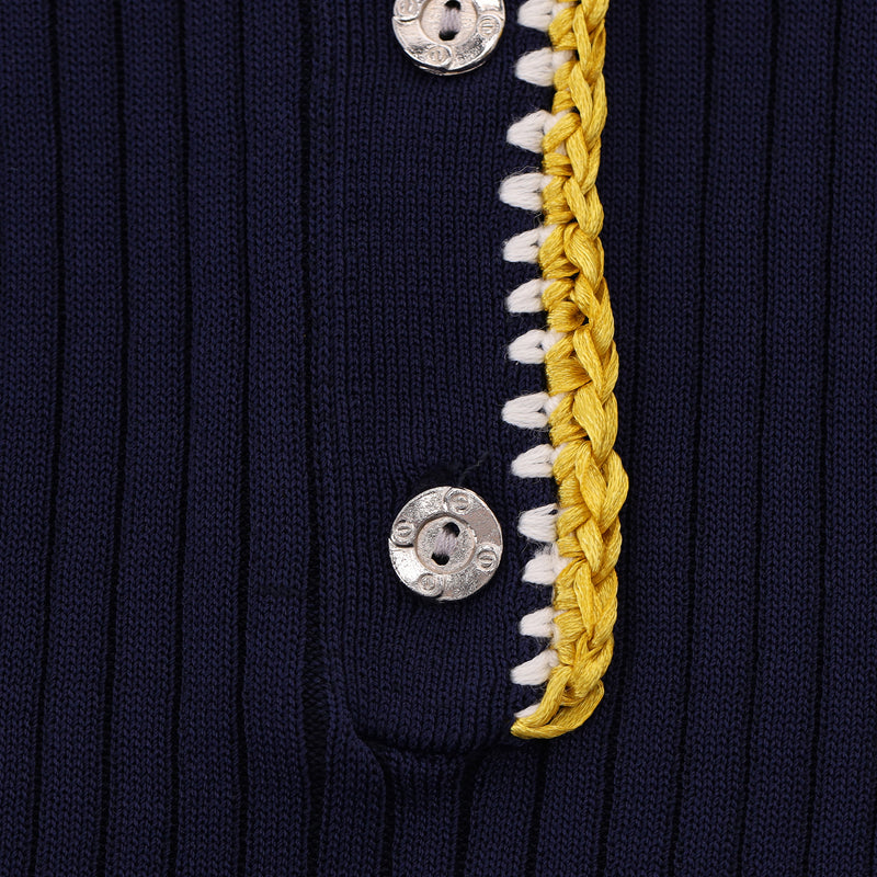 Tory Burch Stitch-Trim Silk Blend Ribbed Polo Top. Size 4US