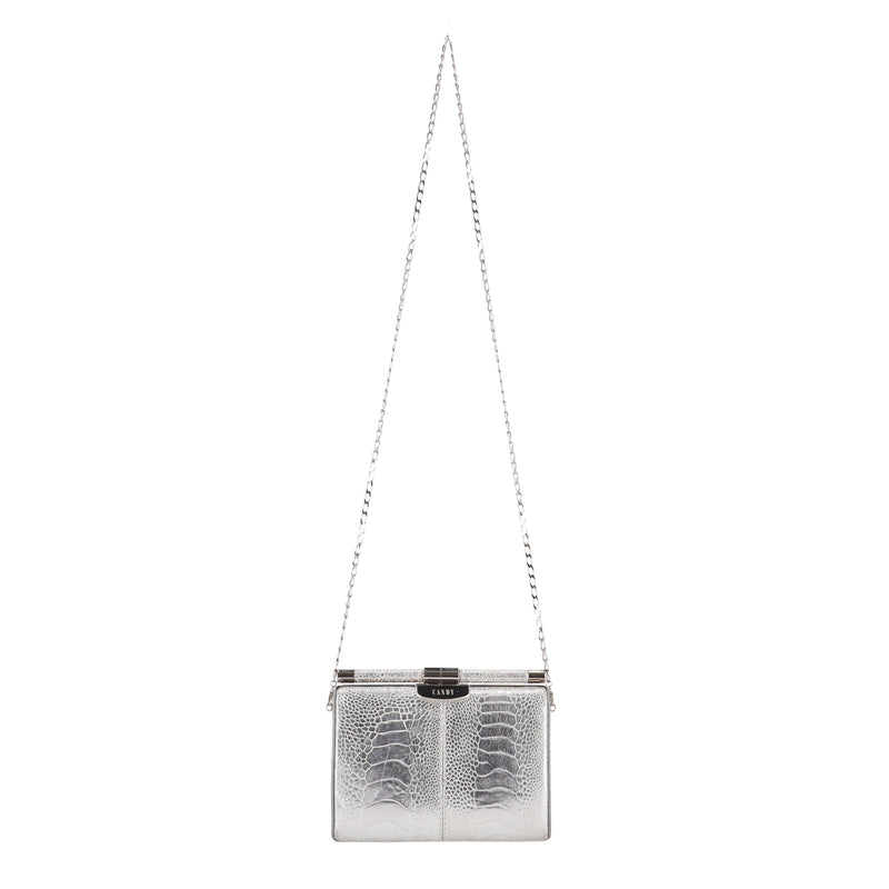 Tyler Ellis Metallic Lizard Skin Clutch Bag With Chain Strap