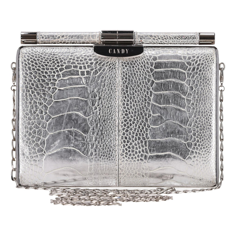 Tyler Ellis Metallic Lizard Skin Clutch Bag With Chain Strap