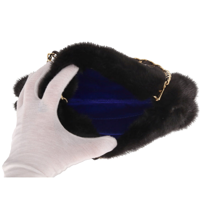Tyler Ellis Mink Fur Clutch Bag With Leather & Chain Strap