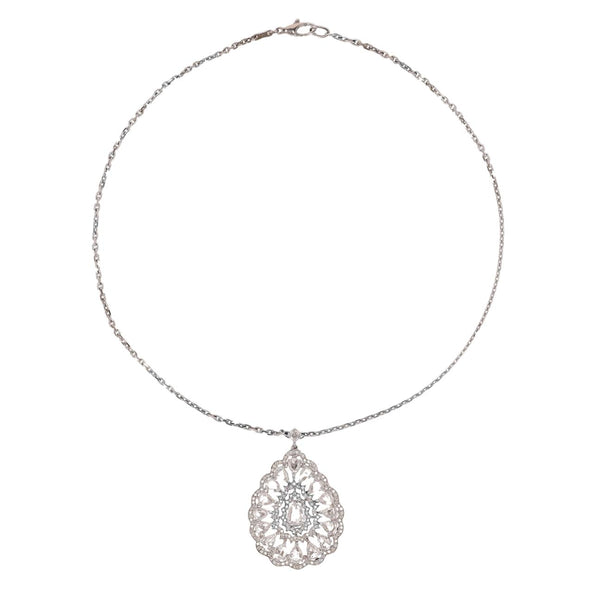 18k White Gold Pear-Shaped Pendant Necklace Set With 9cts Of Diamonds
