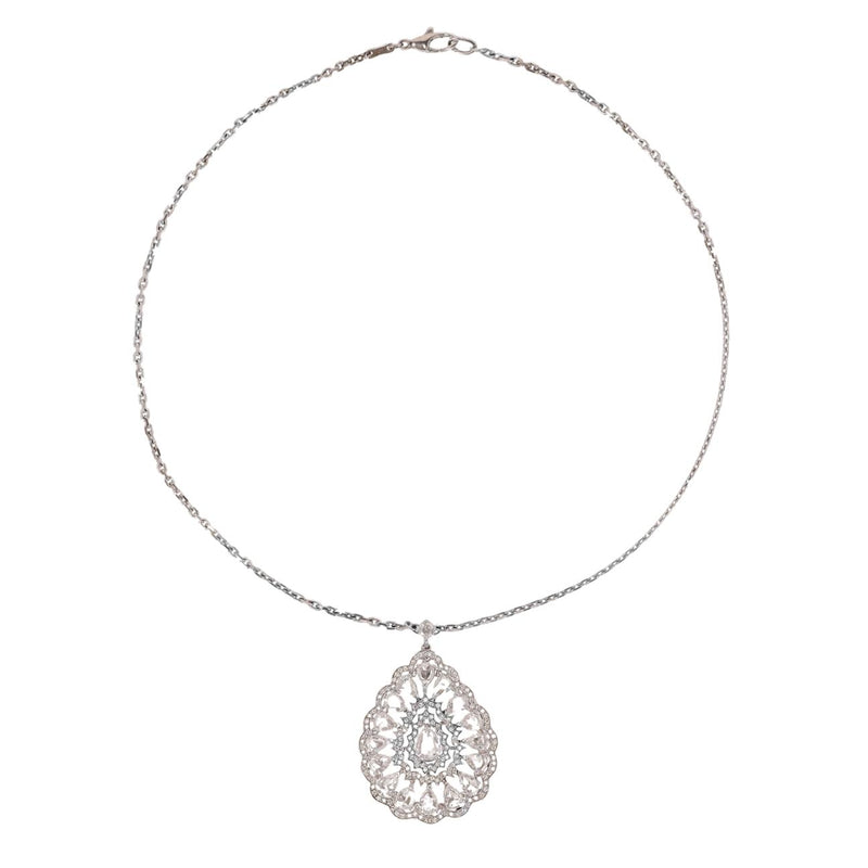 18k White Gold Pear-Shaped Pendant Necklace Set With 9cts Of Diamonds