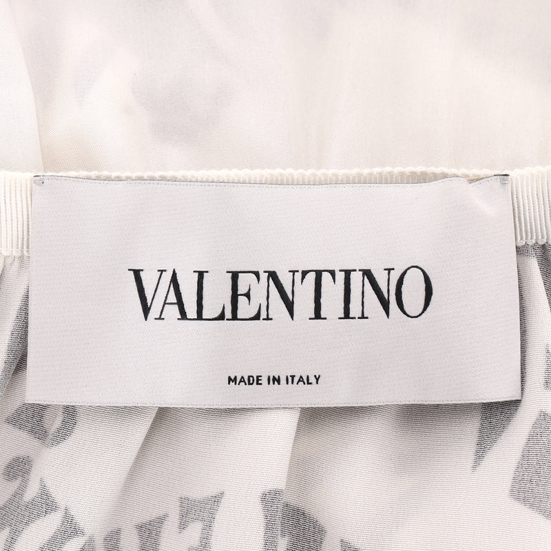 Valentino Logo Printed Silk Dress With Asymmetric Sleeves. Size 40IT