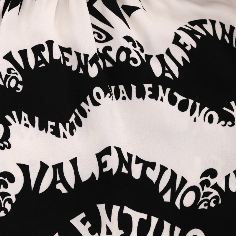 Valentino Logo Printed Silk Dress With Asymmetric Sleeves. Size 40IT