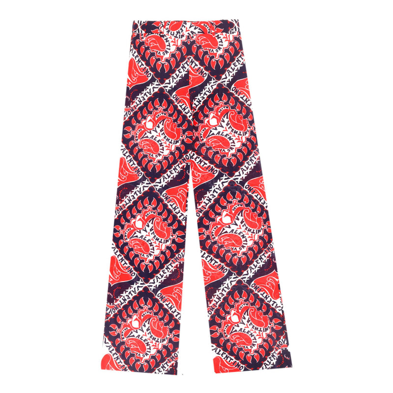 Valentino Silk Crepe Bandana Logo Print Tie Neck Top & Trouser Ensemble. Size 42IT