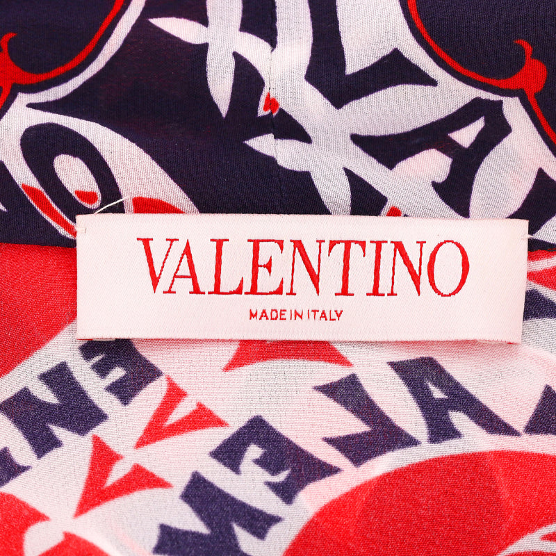 Valentino Silk Crepe Bandana Logo Print Tie Neck Top & Trouser Ensemble. Size 42IT