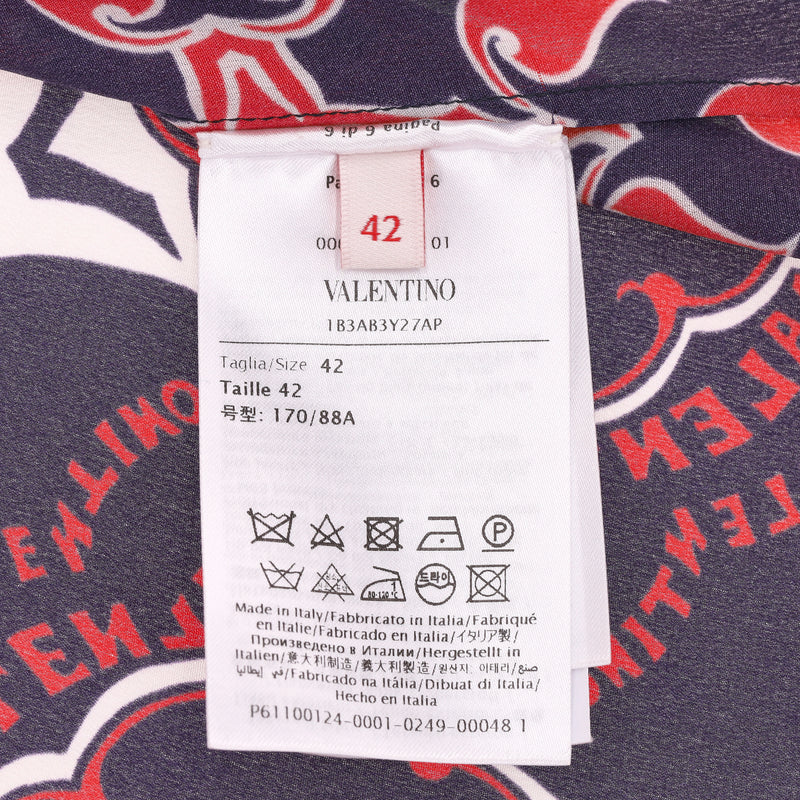 Valentino Silk Crepe Bandana Logo Print Tie Neck Top & Trouser Ensemble. Size 42IT