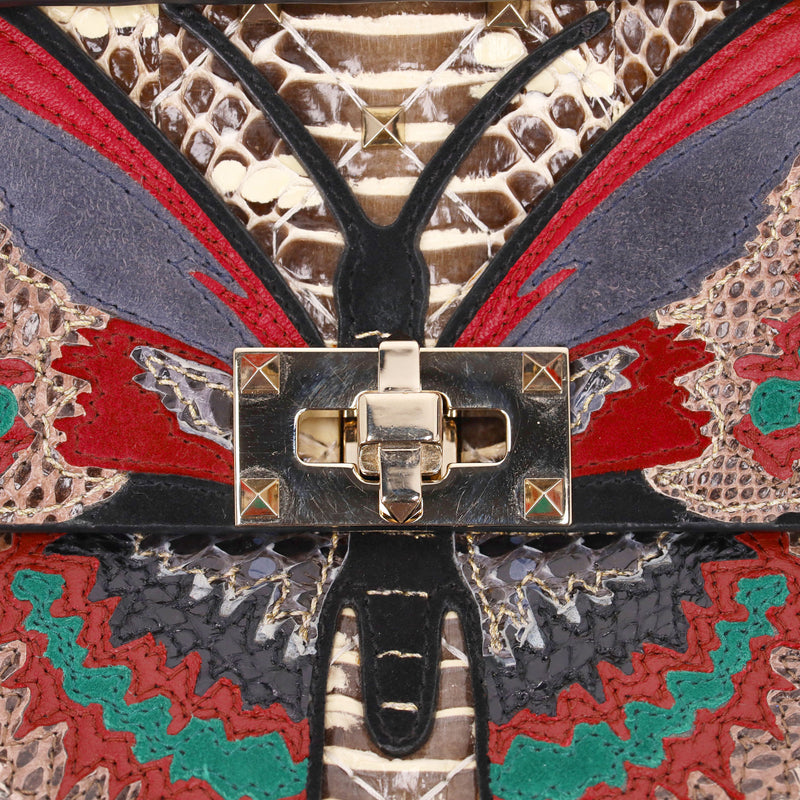 Valentino Rockstud Butterfly Water Snakeskin Crossbody Bag
