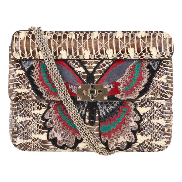 Valentino Rockstud Butterfly Water Snakeskin Crossbody Bag