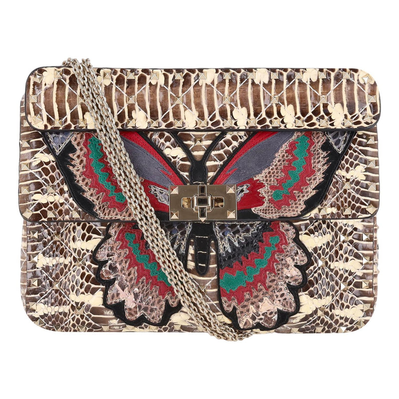Valentino Rockstud Butterfly Water Snakeskin Crossbody Bag
