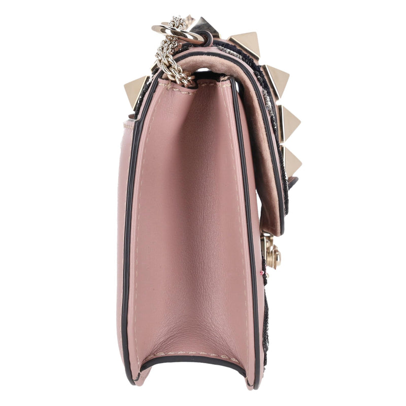 Valentino Glam Lock Rockstud Leather Tattoo Bead Embroidered Shoulder Bag