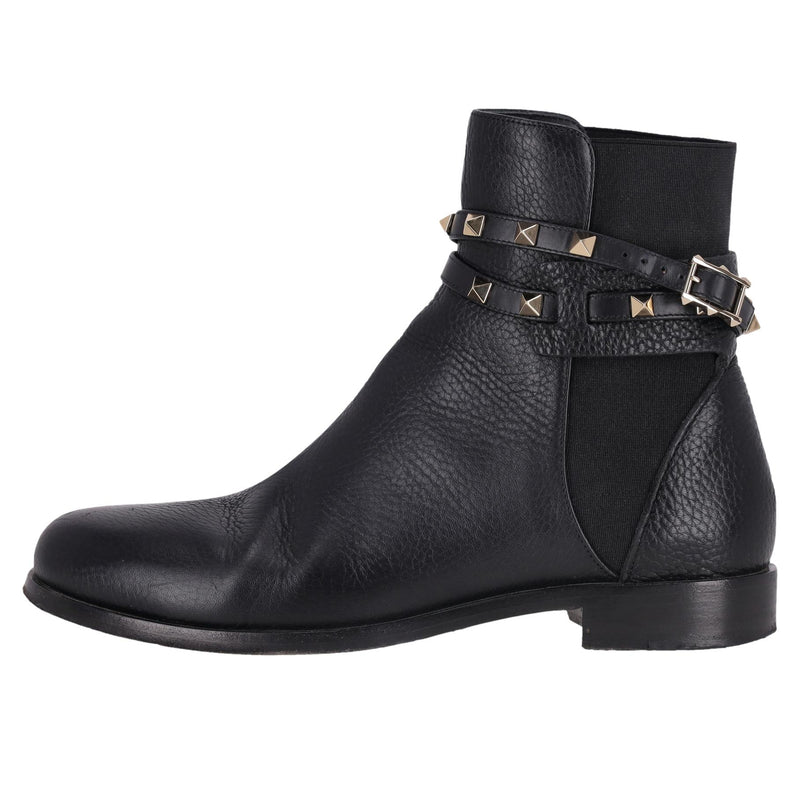 Valentino Garavani Grained Calfskin Rockstud Beatle Chelsea Ankle Boots. Size 38