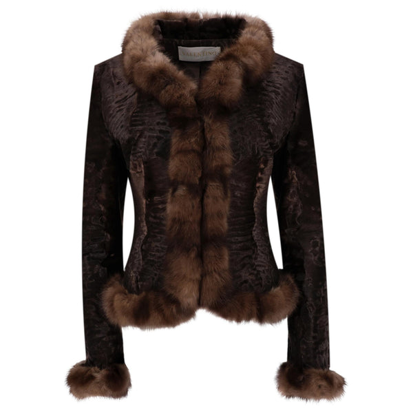 Valentino Silk Jacket With Russian Sable Fur Trim. Size M