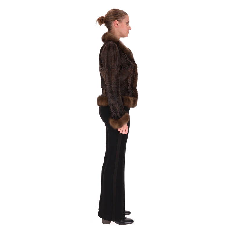 Valentino Silk Jacket With Russian Sable Fur Trim. Size M
