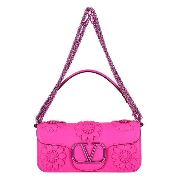 Valentino Garavani Loco Flower Appliqué Leather Shoulder Bag