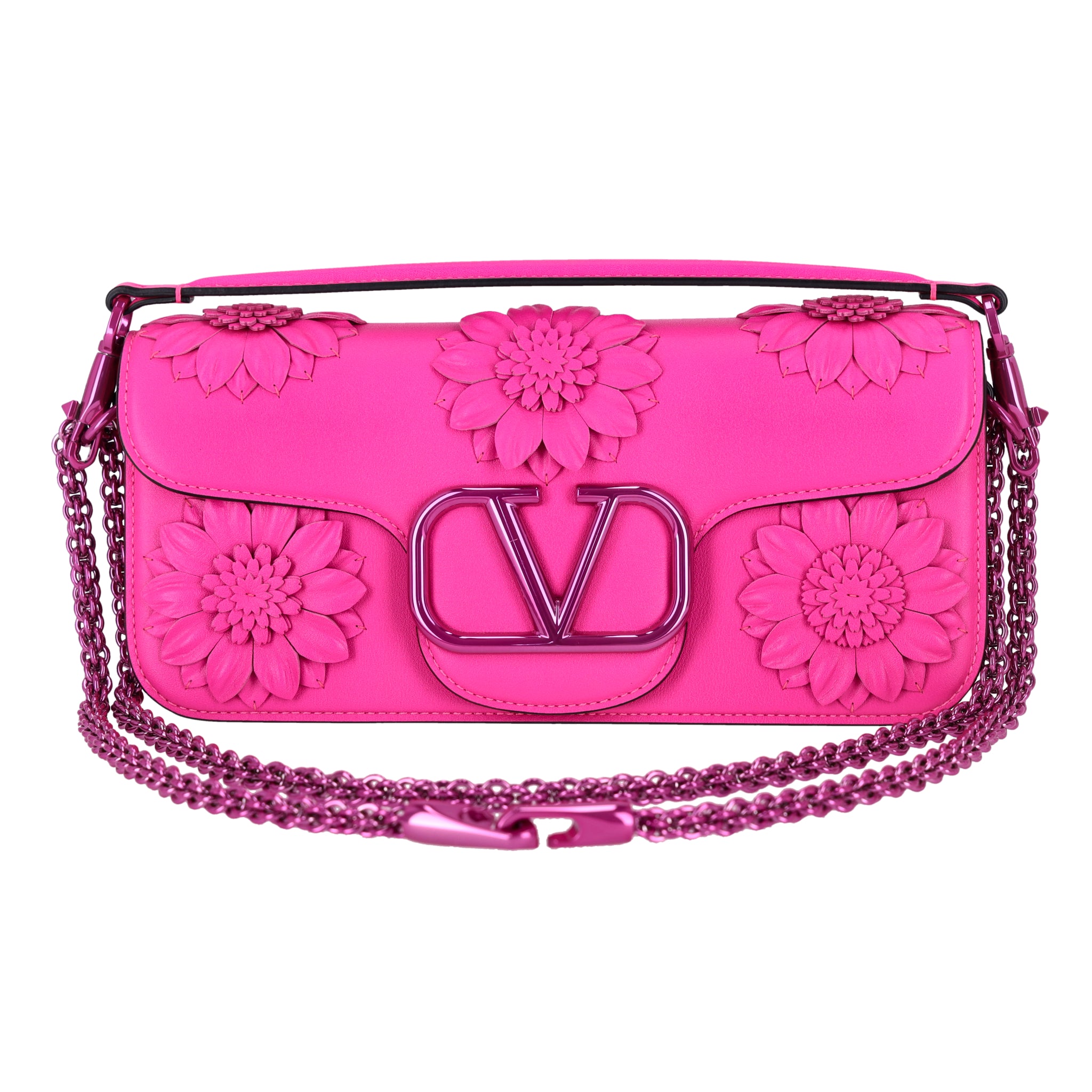 Valentino Garavani Loco Flower Appliqué Leather Shoulder Bag