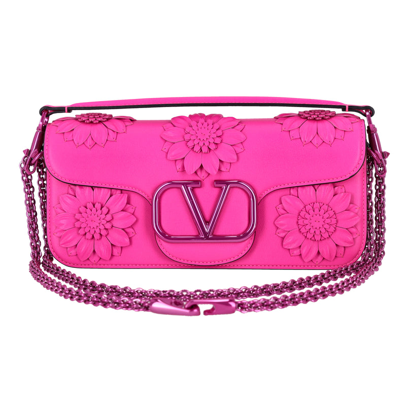Valentino Garavani Loco Flower Appliqué Leather Shoulder Bag