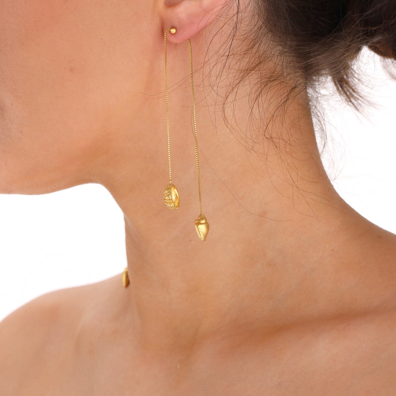 Valentino Gold Plated 925 Sterling Silver Shells Double Drop Earrings