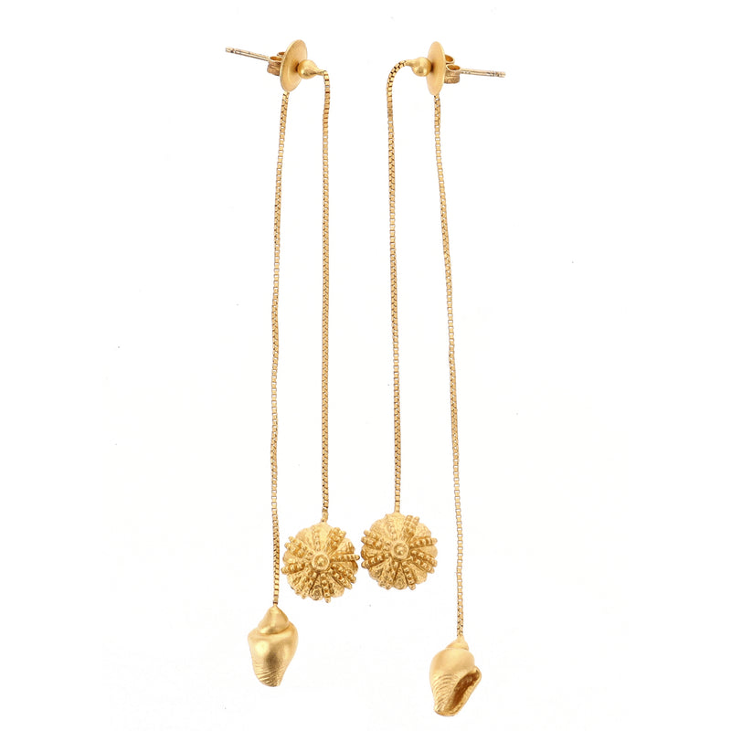 Valentino Gold Plated 925 Sterling Silver Shells Double Drop Earrings