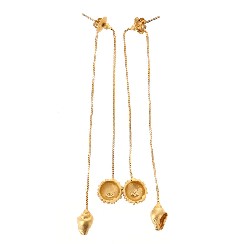 Valentino Gold Plated 925 Sterling Silver Shells Double Drop Earrings