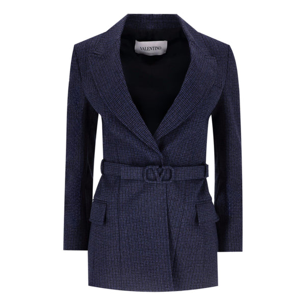 Valentino Virgin Wool Tweed 'V' Logo Belted Jacket. Size 38IT