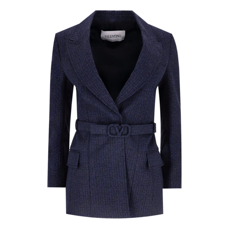 Valentino Virgin Wool Tweed 'V' Logo Belted Jacket. Size 38IT