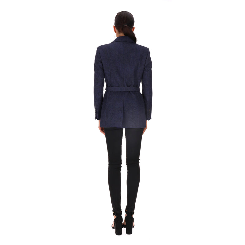 Valentino Virgin Wool Tweed 'V' Logo Belted Jacket. Size 38IT