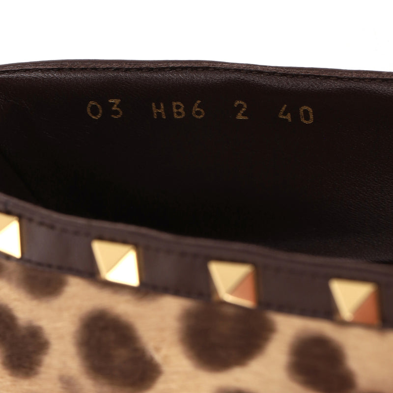 Valentino Rockstud Leather-Trimmed Leopard Pony-Hair Ballet Flats. Size 40