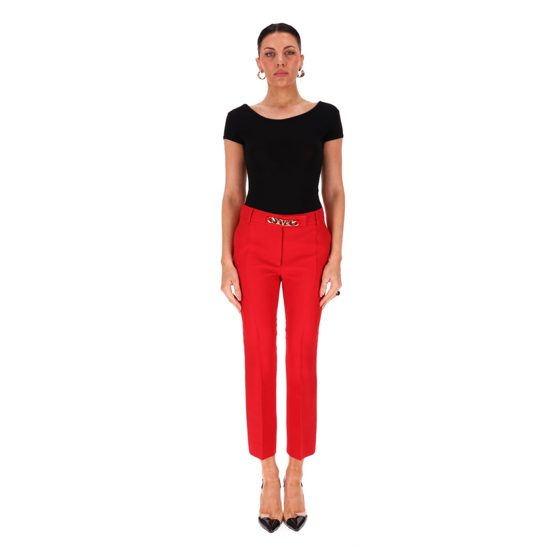 Valentino 'V' Logo Chain Wool & Silk Blend Straight-Leg Trousers. Size 40IT