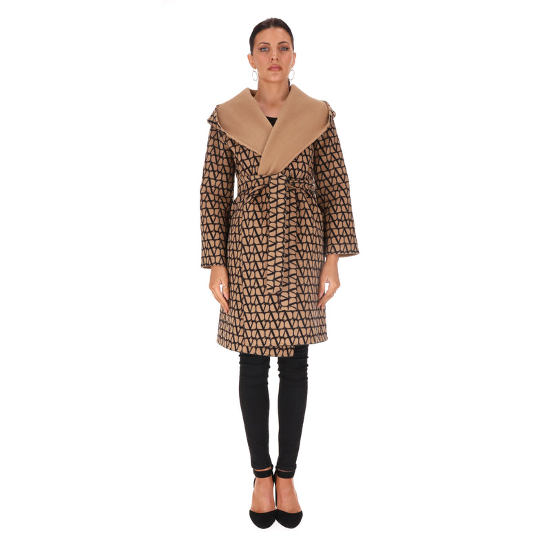 Valentino Monogram Print Virgin Wool Reversible Coat. Size 38IT