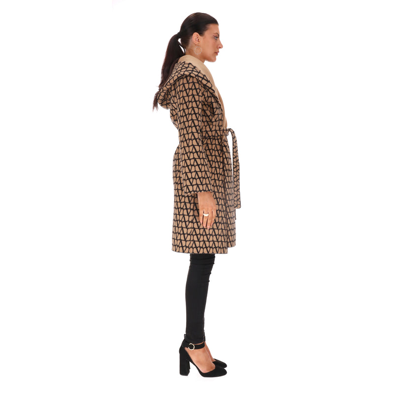 Valentino Monogram Print Virgin Wool Reversible Coat. Size 38IT