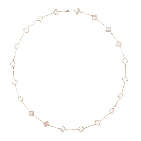 Van Cleef & Arples 20 Motif Vintage Alhambra 18K Gold & Mother Of Pearl Necklace