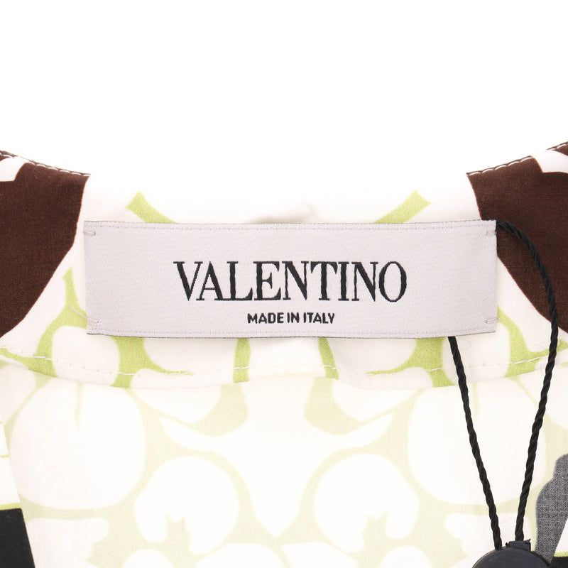 Valentino Printed Cotton Top With Feather Trimmed Sleeves. Size 38IT