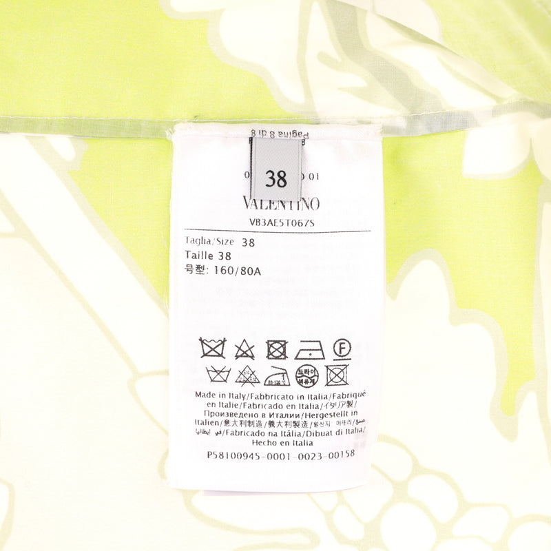 Valentino Printed Cotton Top With Feather Trimmed Sleeves. Size 38IT