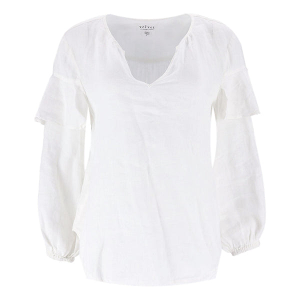 Velvet Linen Ruffle Shirt. Size S