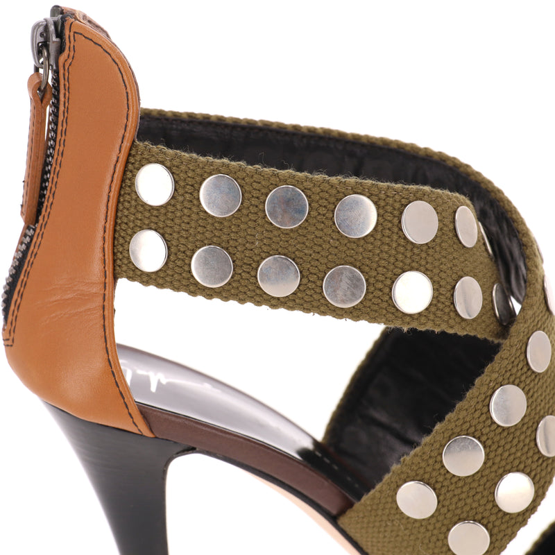 Giuseppe Zanotti Studded Canvas Strappy Sandals. Size 39